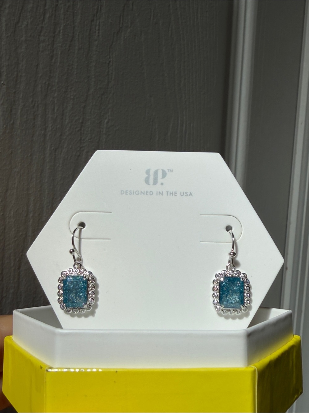 Blue Drusy Drop Earrings with Crystal Halo - Designed in the USA